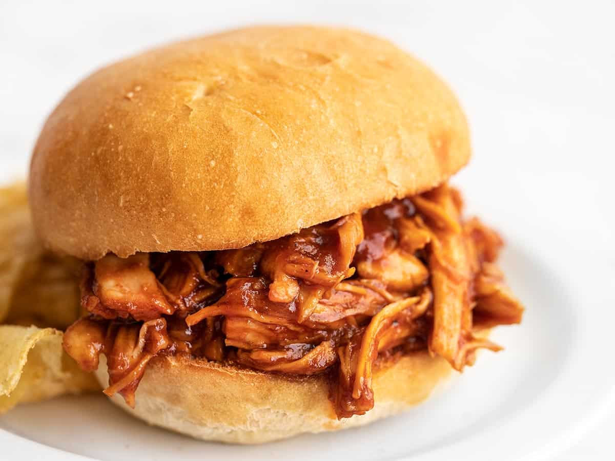 Side view of a BBQ Chicken Sandwich.