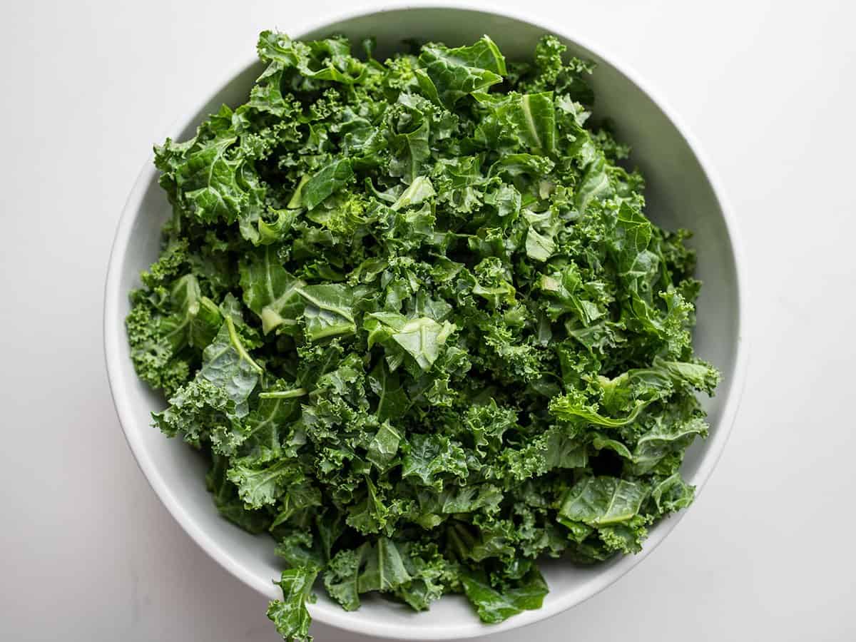 Chopped kale in a bowl.