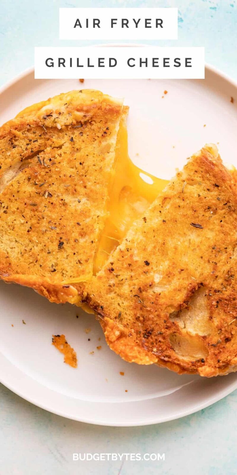Air Fryer Grilled Cheese on white plate.