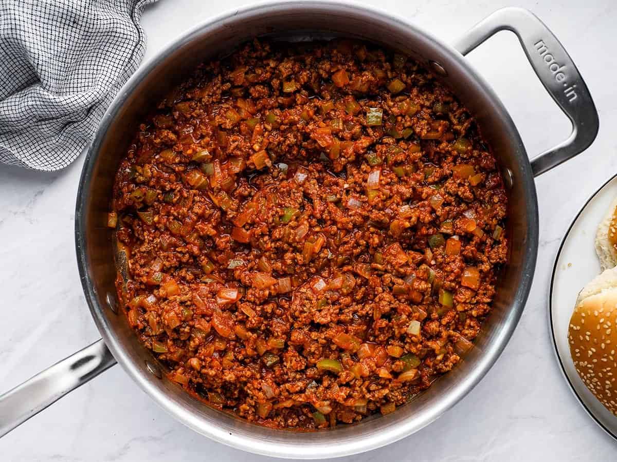 Sloppy joe meat in a skillet.