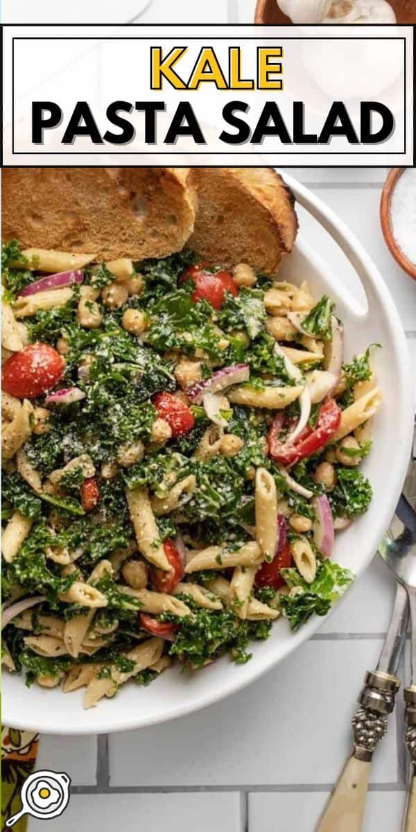 kale pasta salad pin image