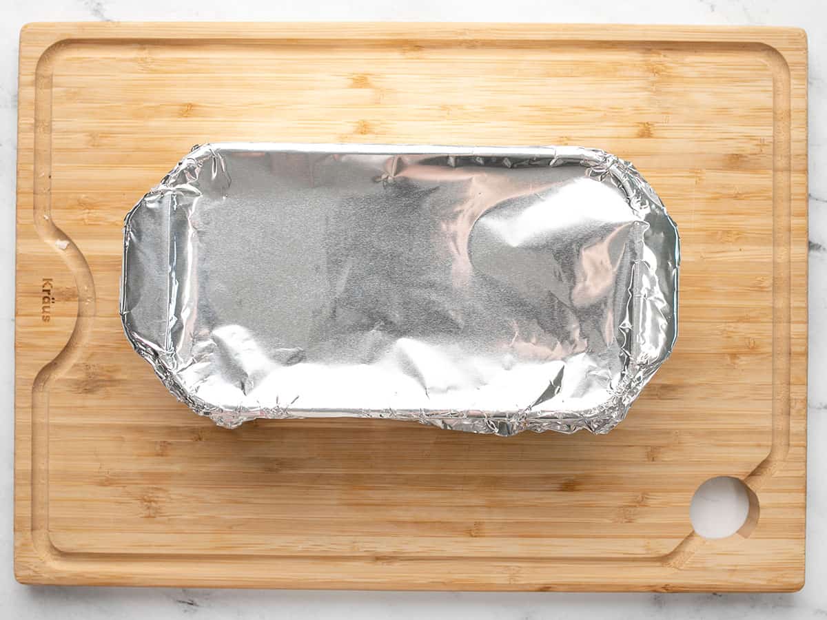 Dish covered with foil.