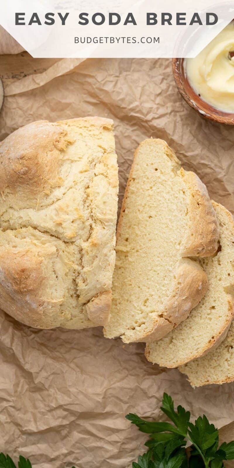 Easy Soda Bread Sliced on Brown Parchment