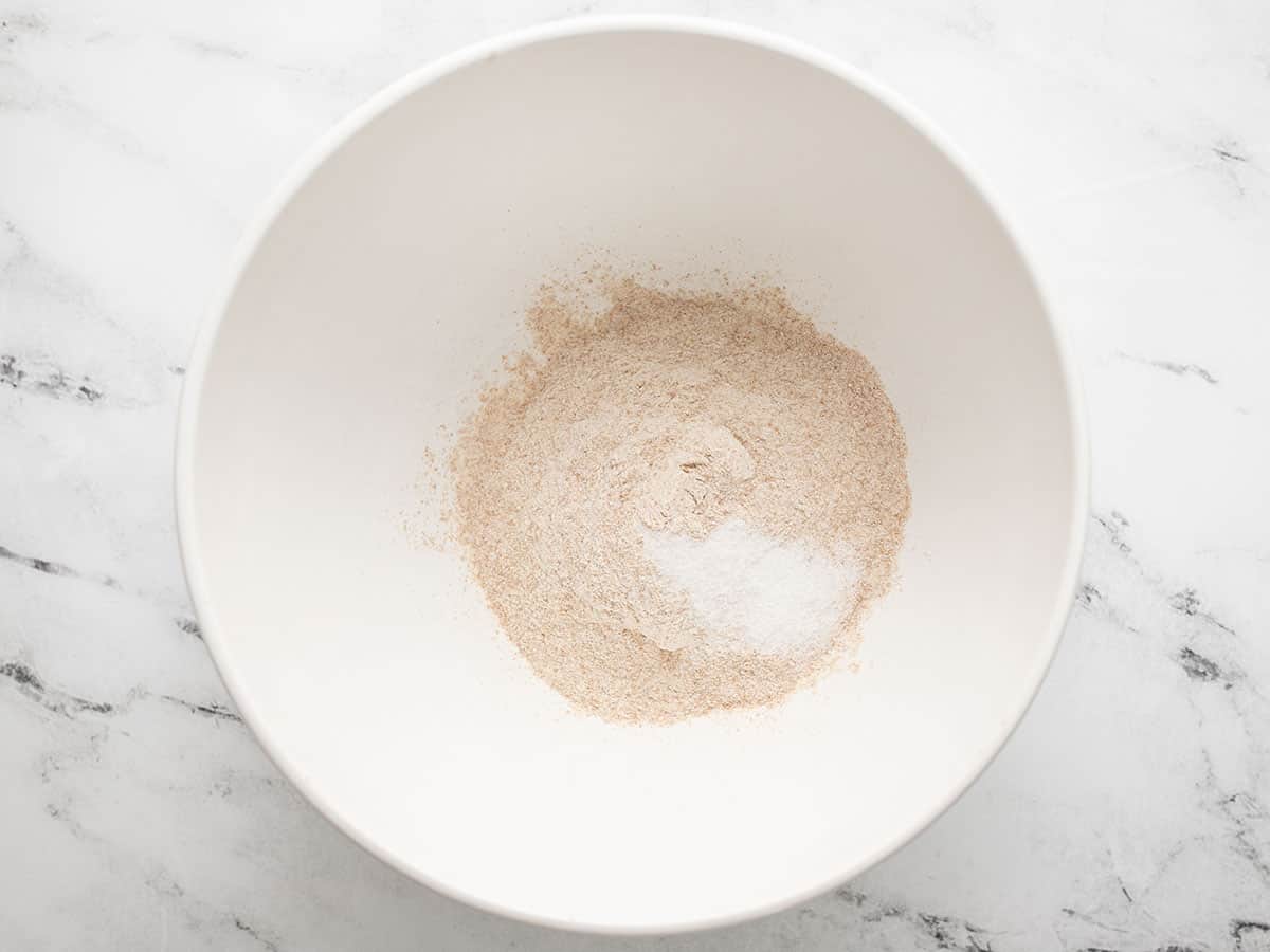 Flour and salt in a large mixing bowl.