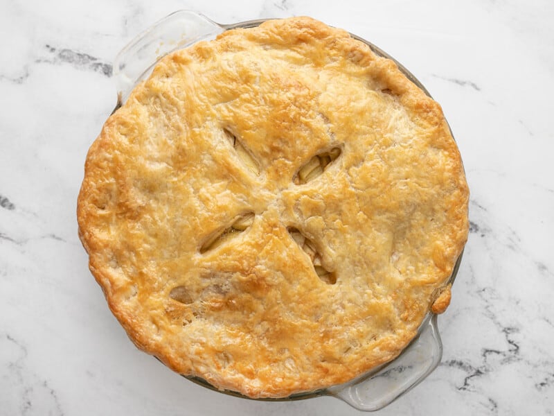 Overhead shot of a finished apple pie.