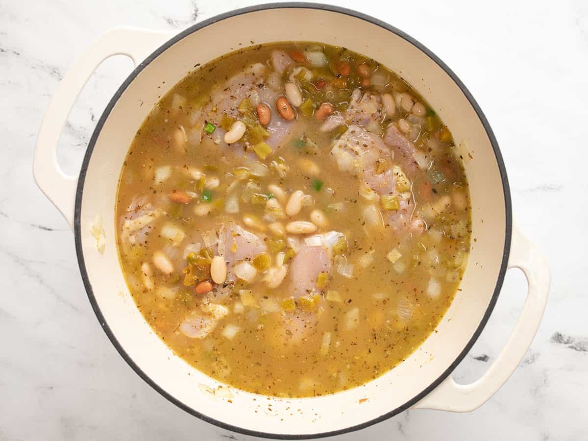 Chicken chili before simmering.