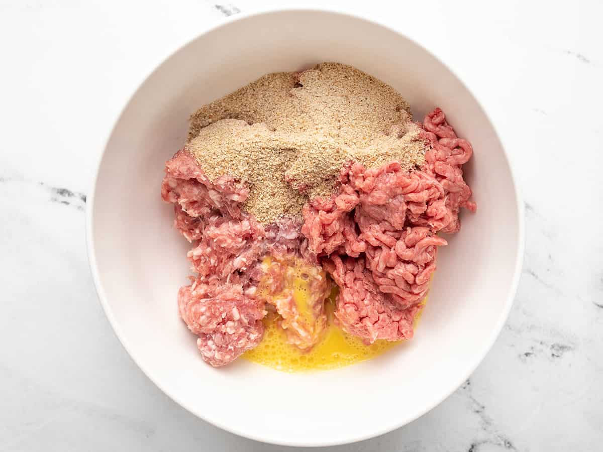 Meatballs ingredients in a bowl.