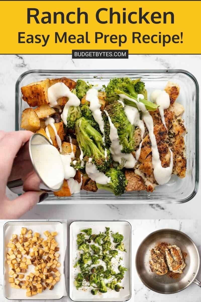 Collage of Ranch Chicken Meal Prep images with title text at the top.