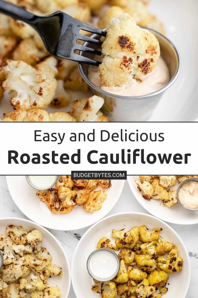 Collage of images of roasted cauliflower.