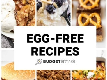 Collage of egg-free recipes with title text in the center.