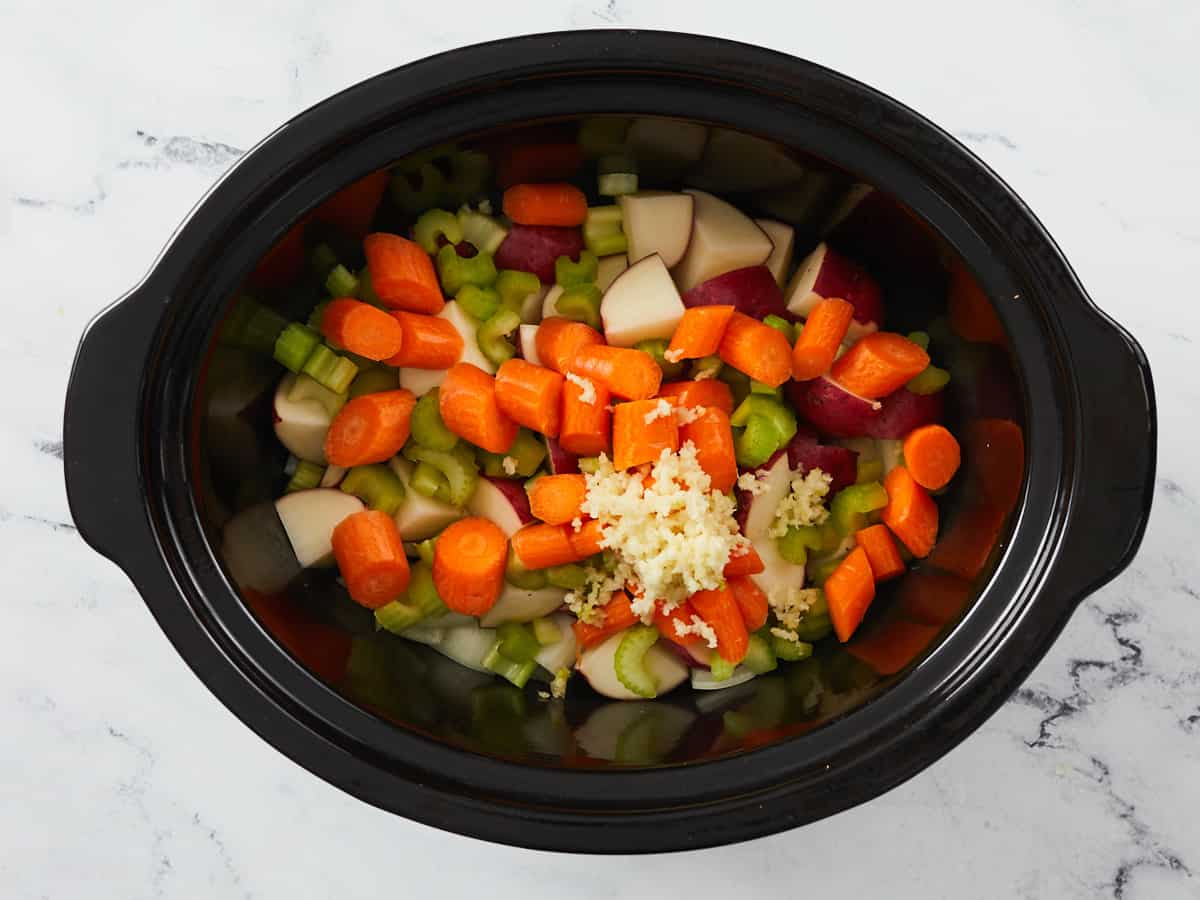 Vegetables in a slow cooker.