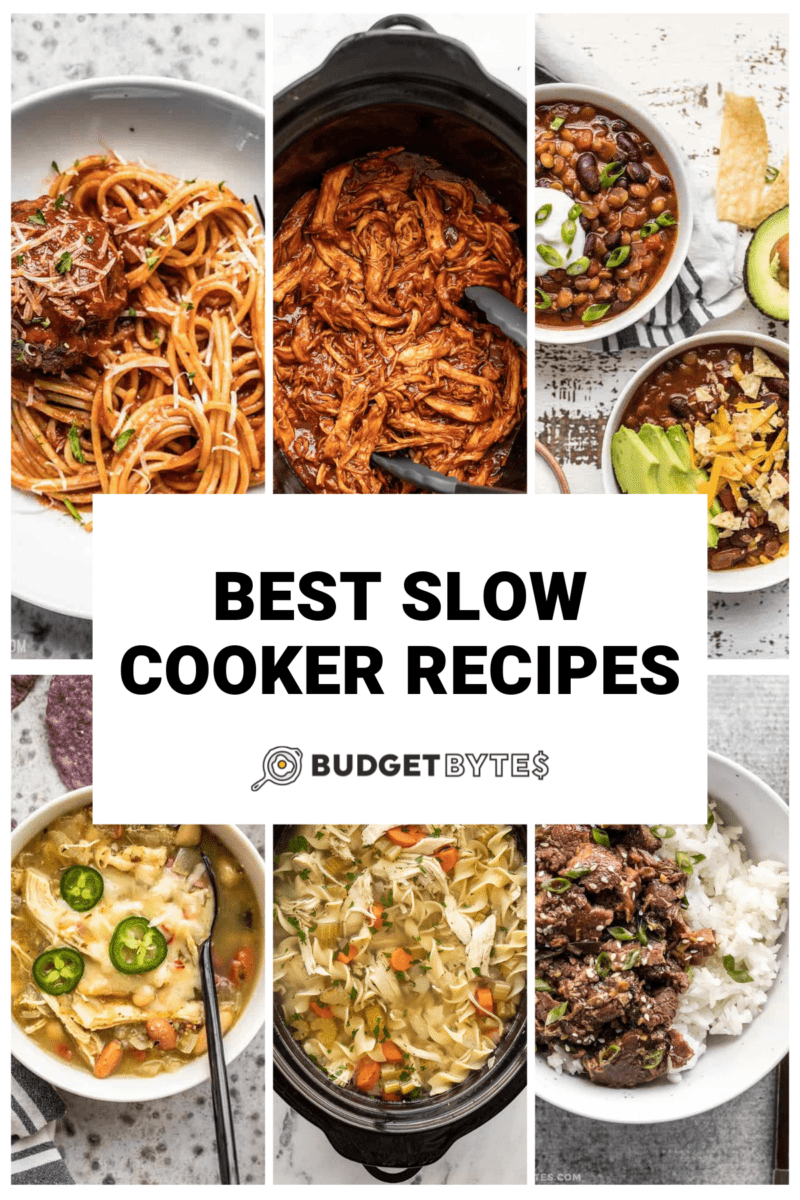 Collage of six recipe photos highlighting best slow cooker recipes