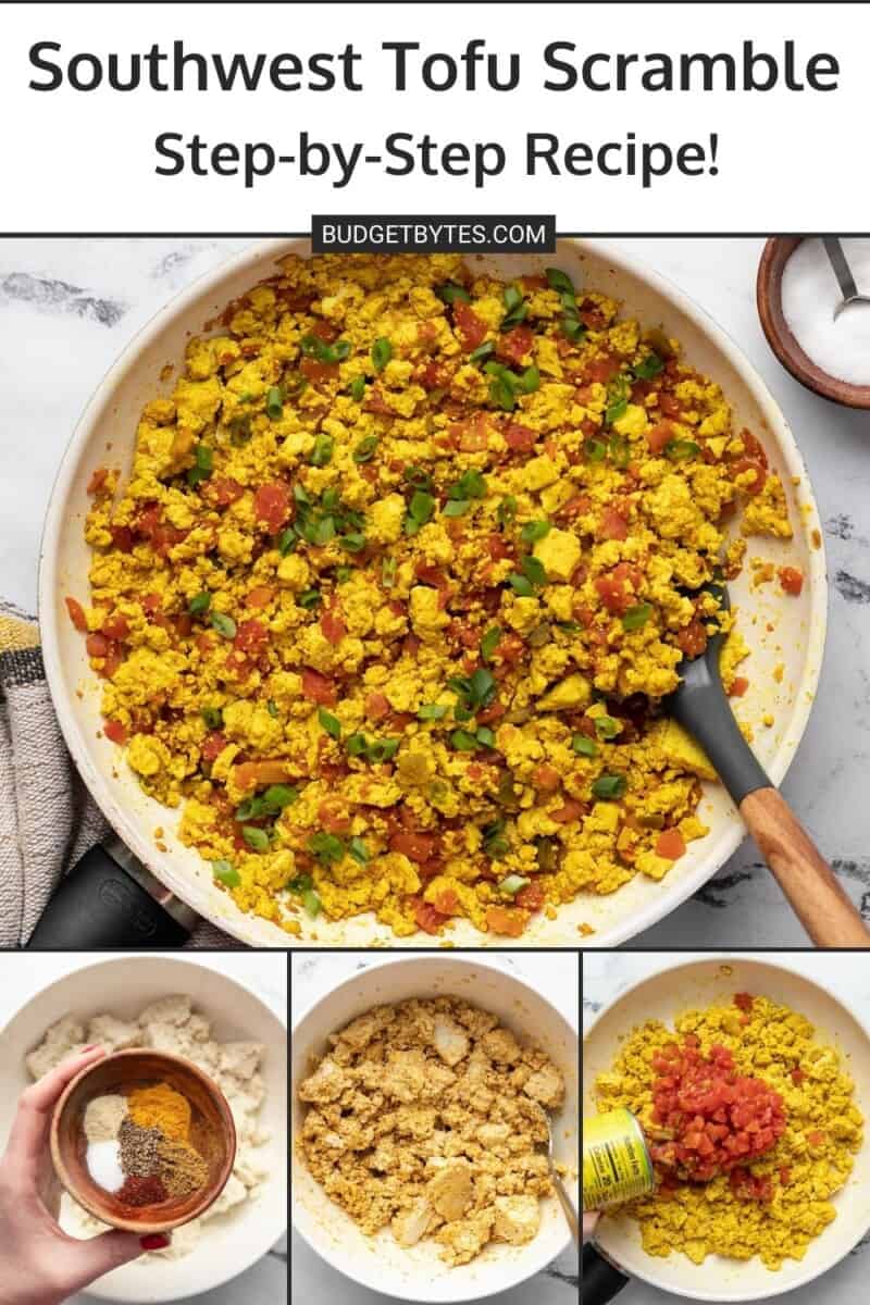 Collage of Southwest Tofu Scramble prep photos.