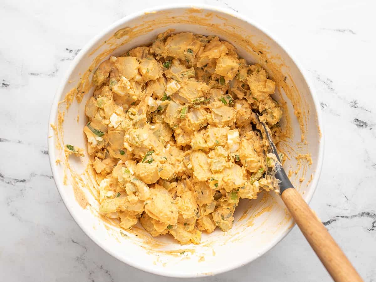 Finished Cajun Potato Salad in the bowl. 