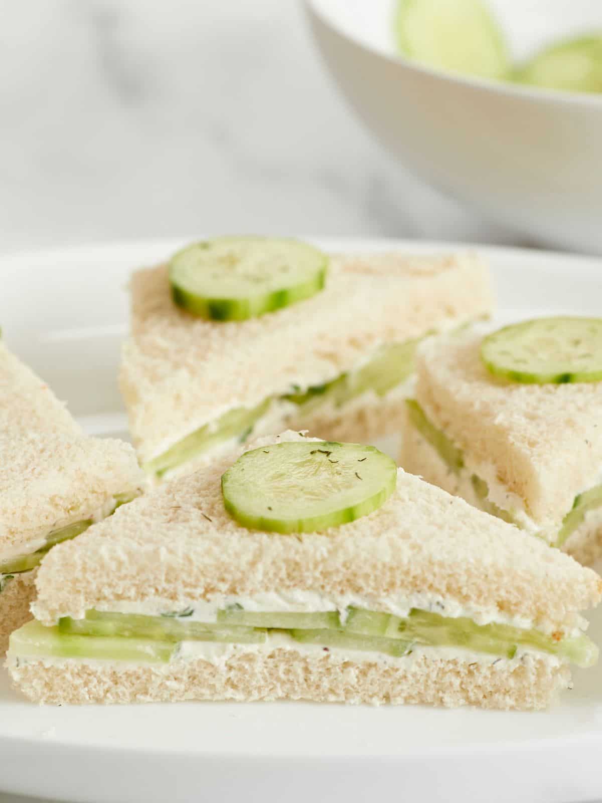 Side view of cucumber sandwiches