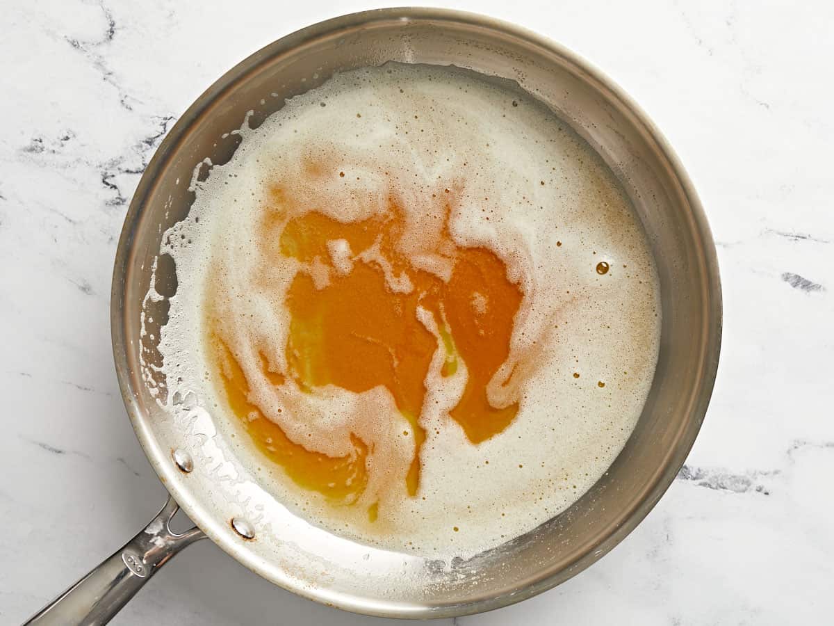 Browned butter in a skillet.