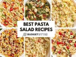 A collage of pasta salads.