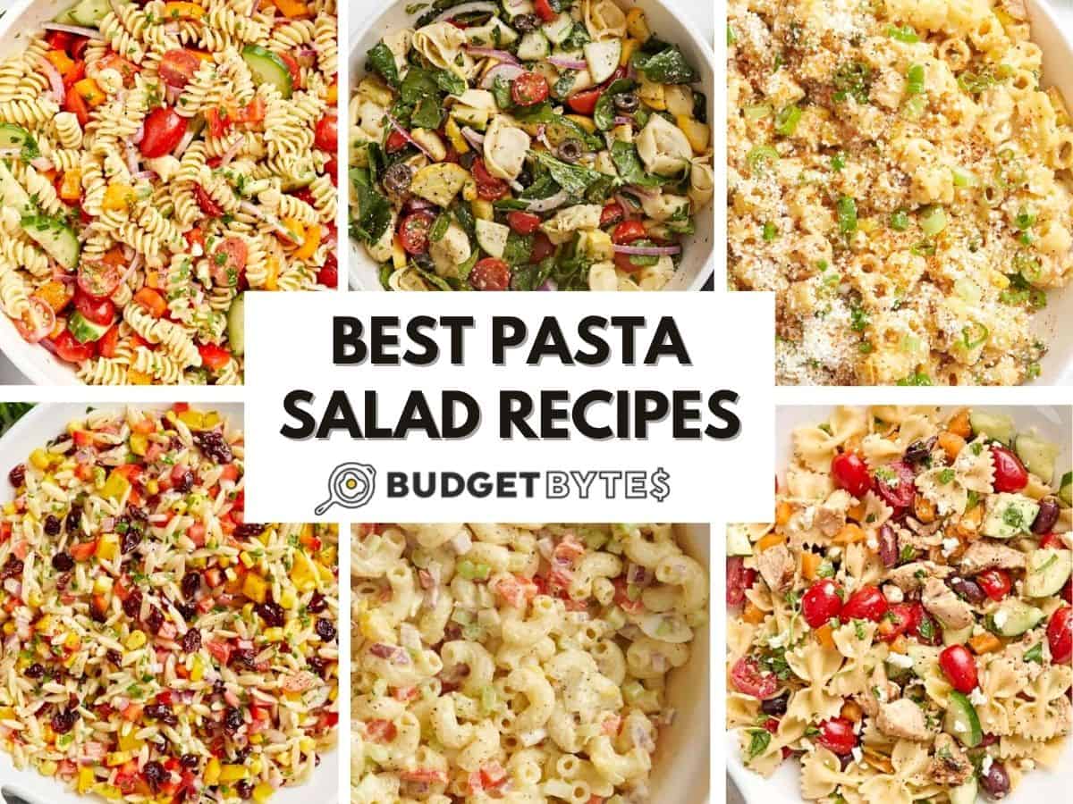 A collage of pasta salads.