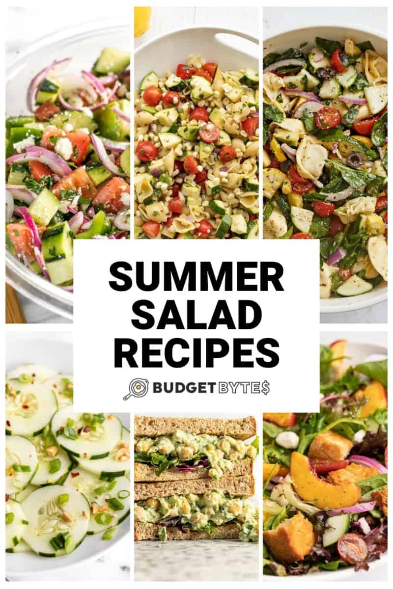 Collage of six Summer Salad Recipes with title text in the middle.