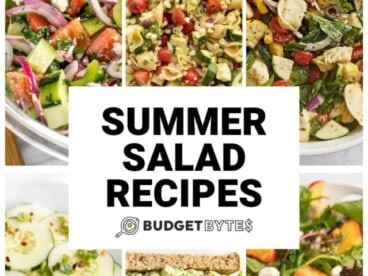 Collage of six Summer Salad Recipes with title text in the middle.