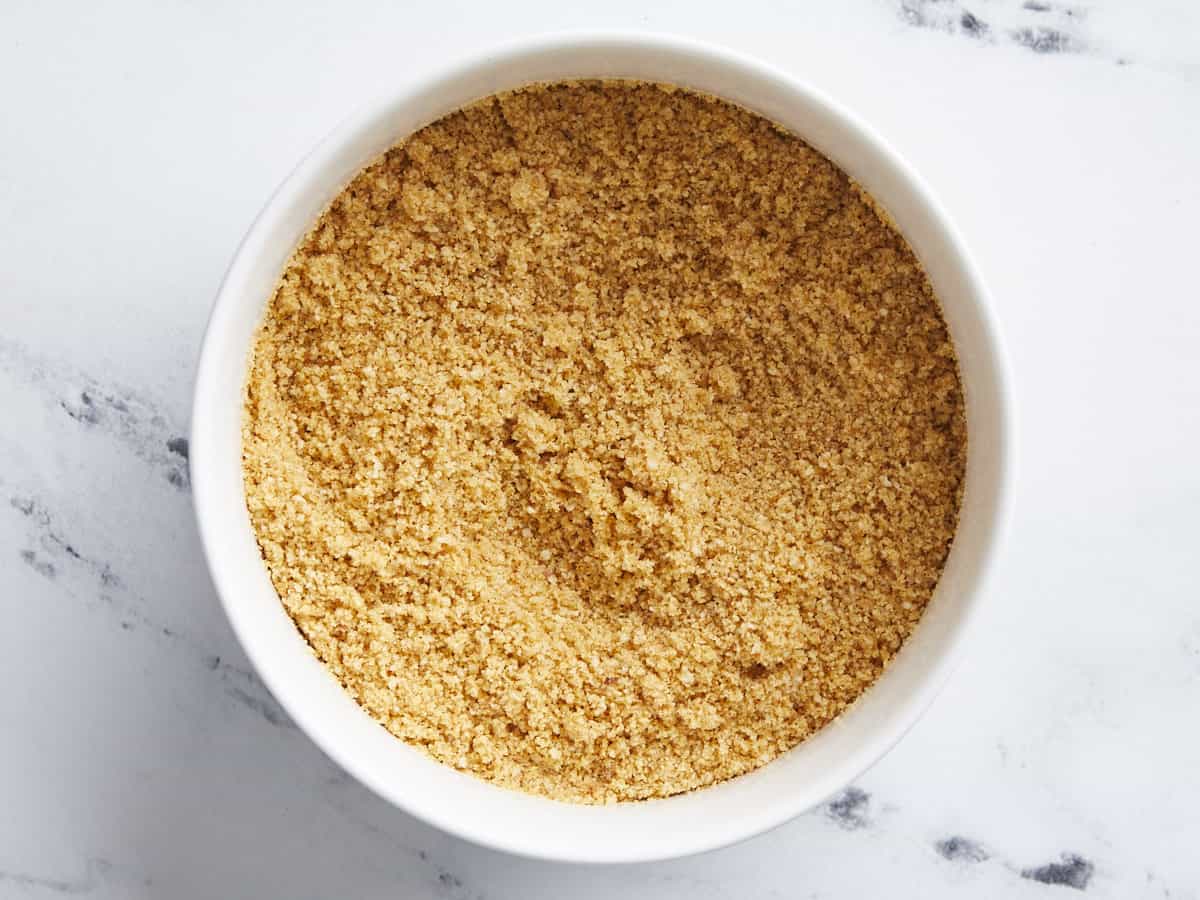 Breadcrumbs with seasoning and oil mixed together.