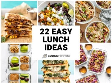 Collage of six easy lunch recipes with title text in the center.