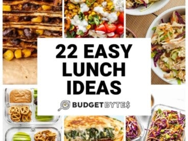 Collage of six easy lunch recipes with title text in the center.