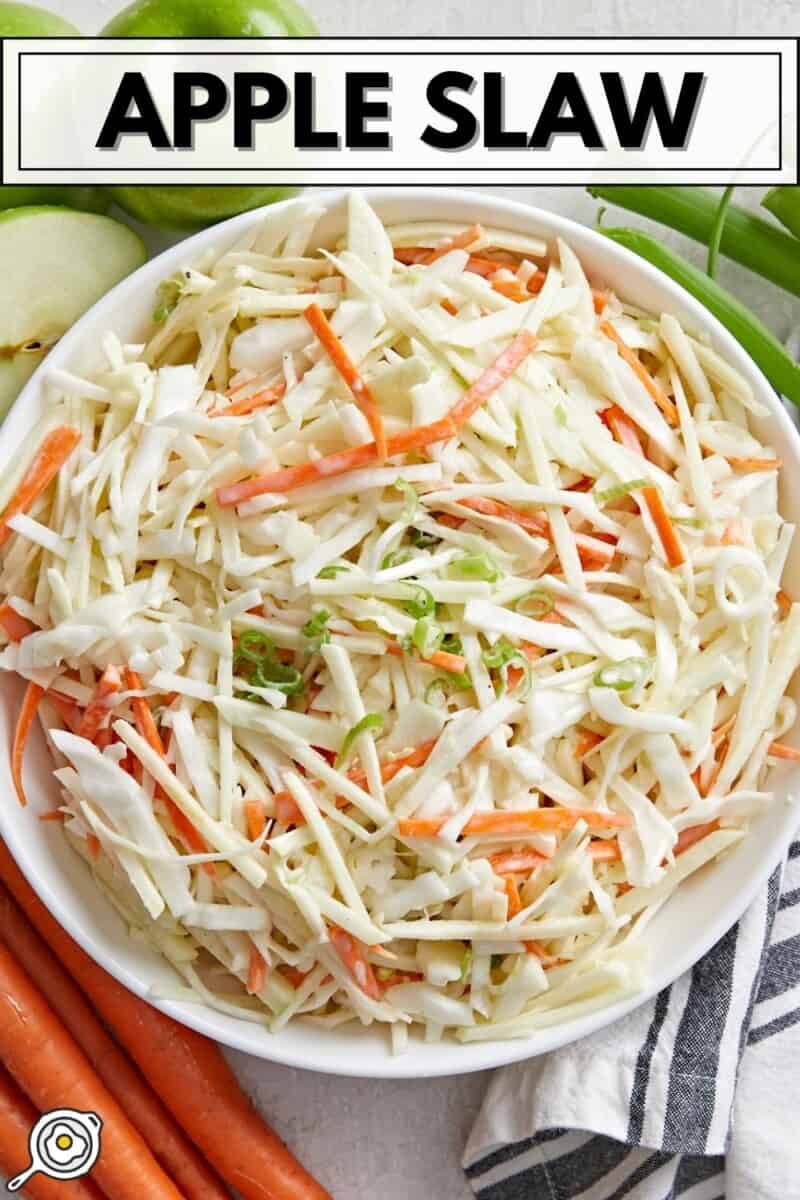 Overhead view of a bowl full of apple slaw.