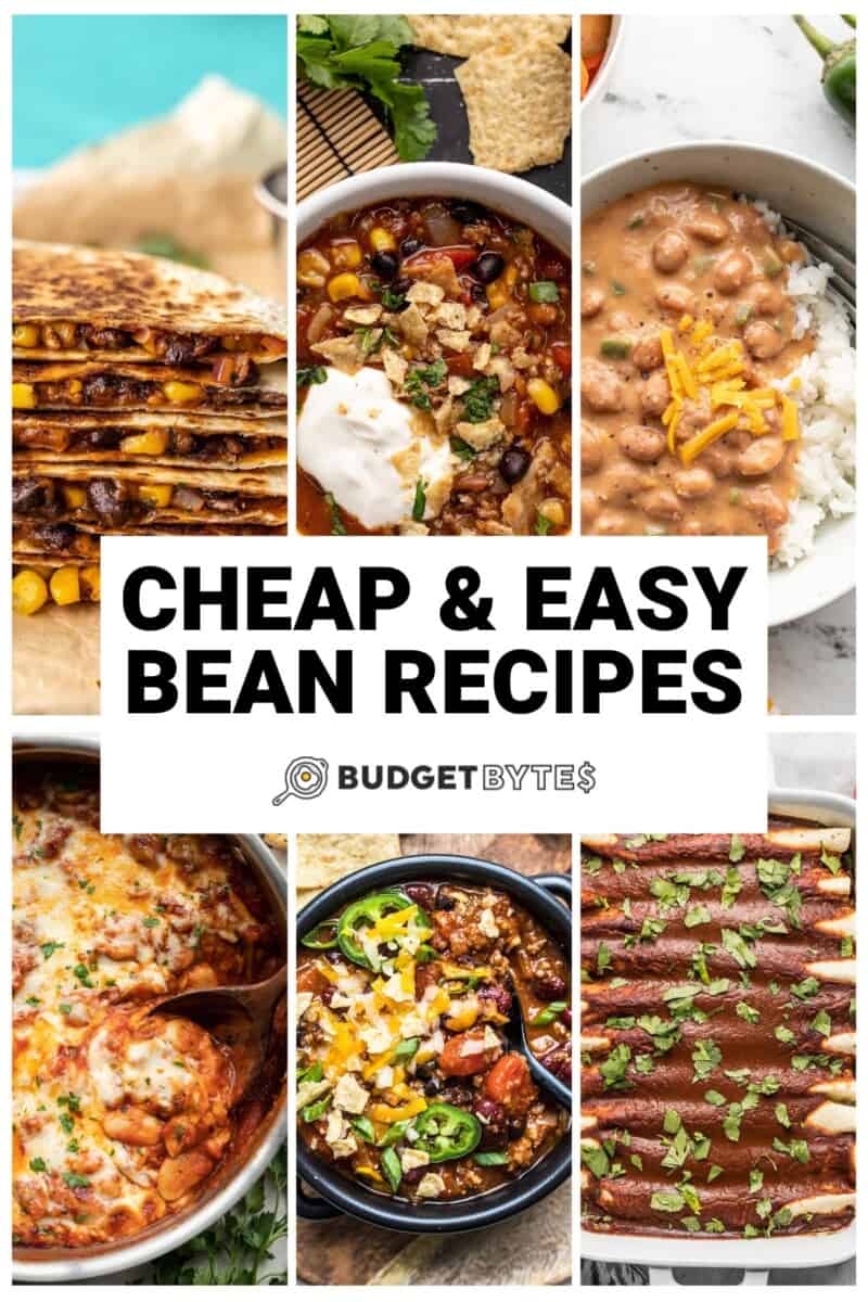 Collage of six easy bean recipes with title text in the center.