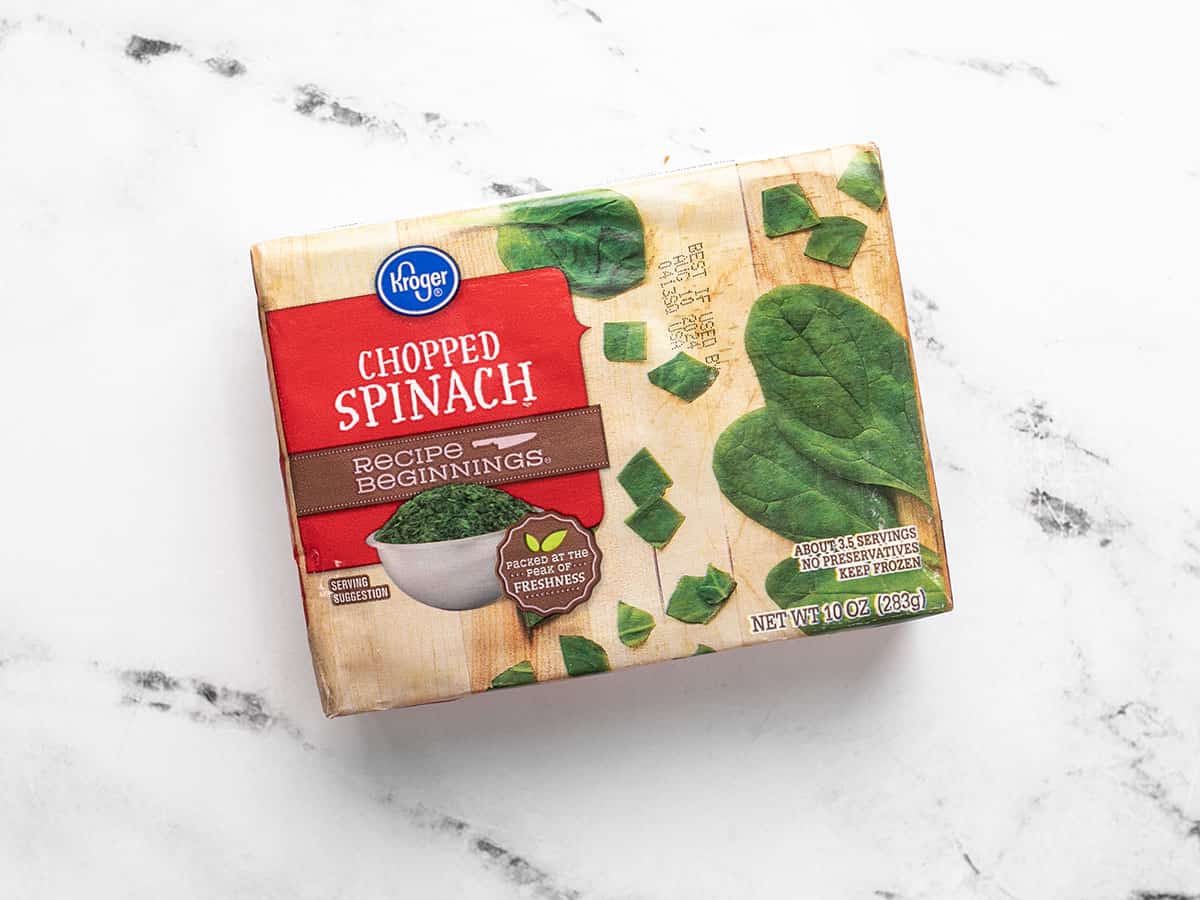 Frozen spinach in the package.