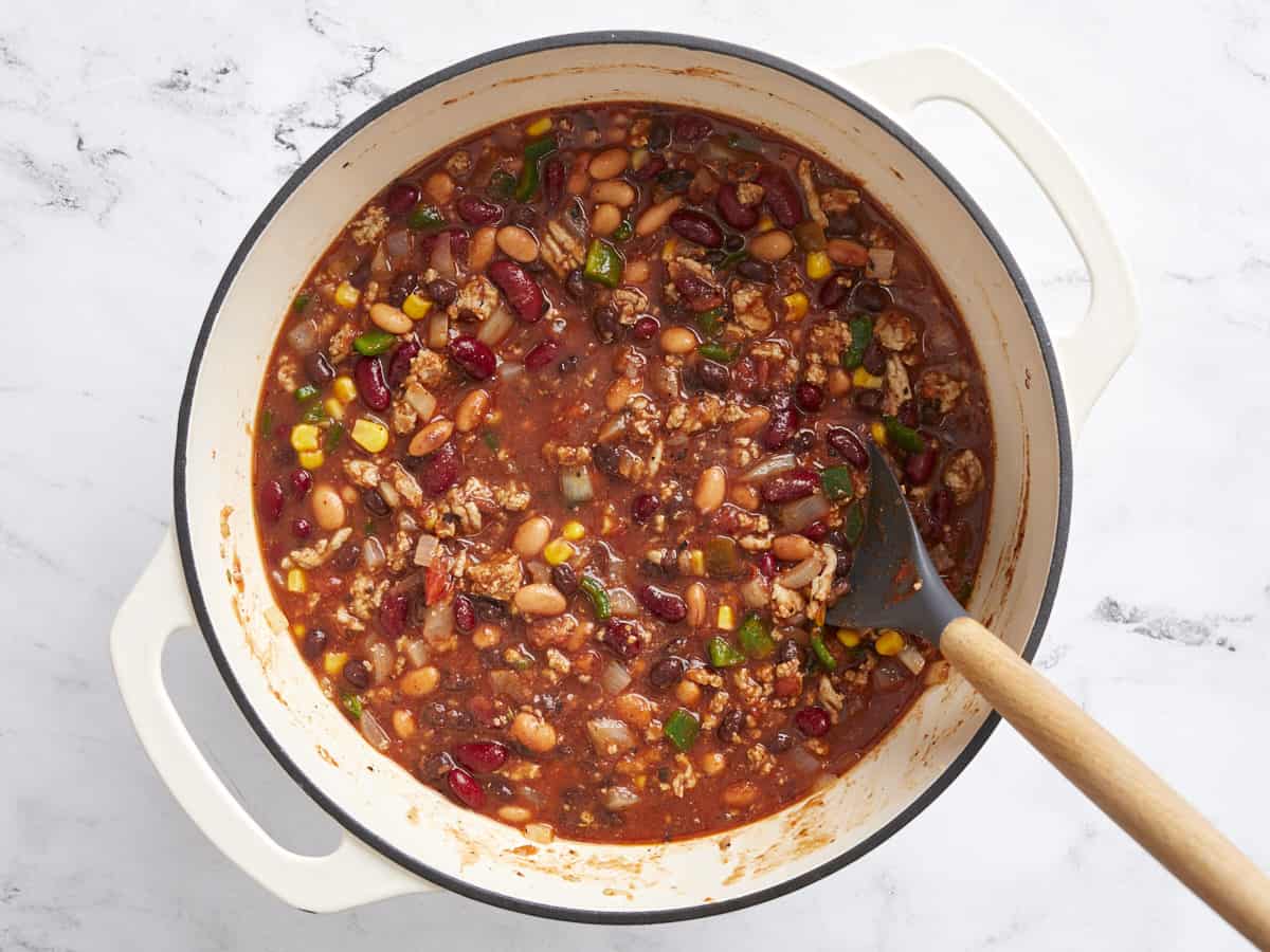 Stirred chili before simmering.