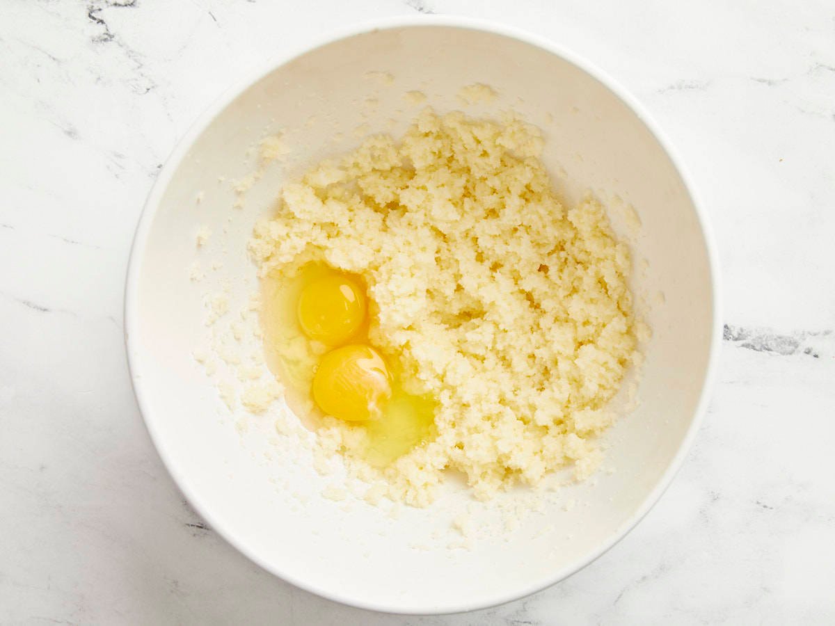 Creamed butter and sugar with two eggs added. 