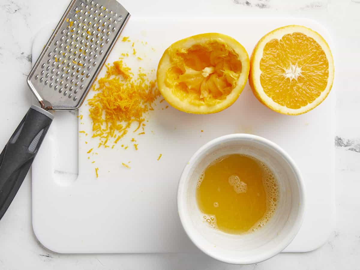 Juiced and zested orange. 