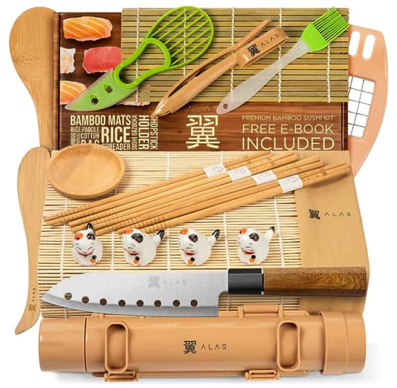 Product image for a homemade sushi kid showing all of the contents. 