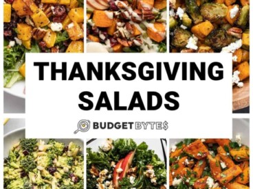 Collage of six Thanksgiving Salads with title text in the center.