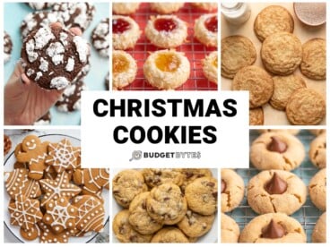 Collage of six Christmas cookies with title text in the center.