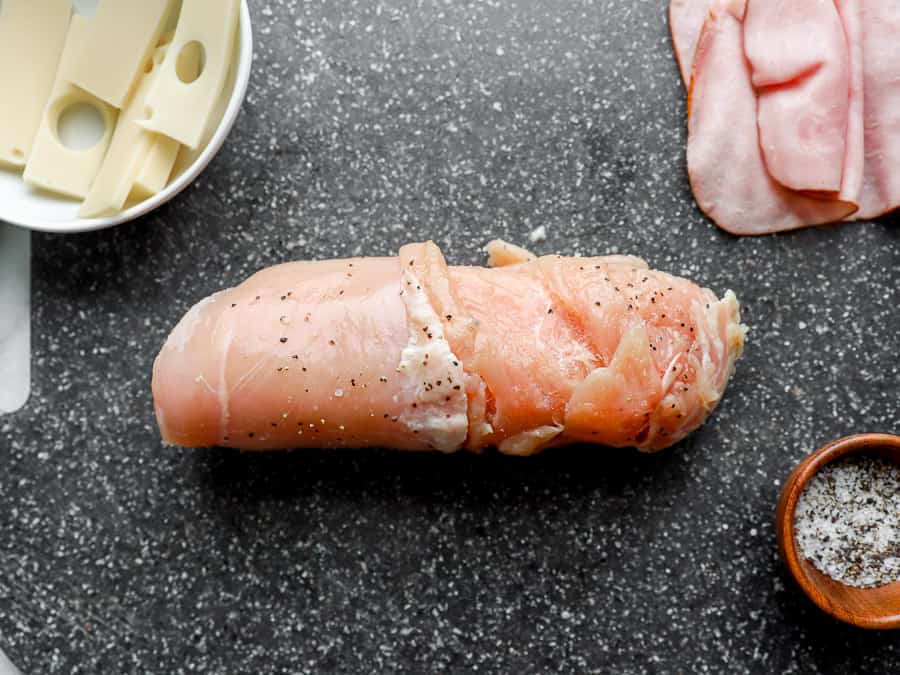 a rolled-up stuffed chicken breast.