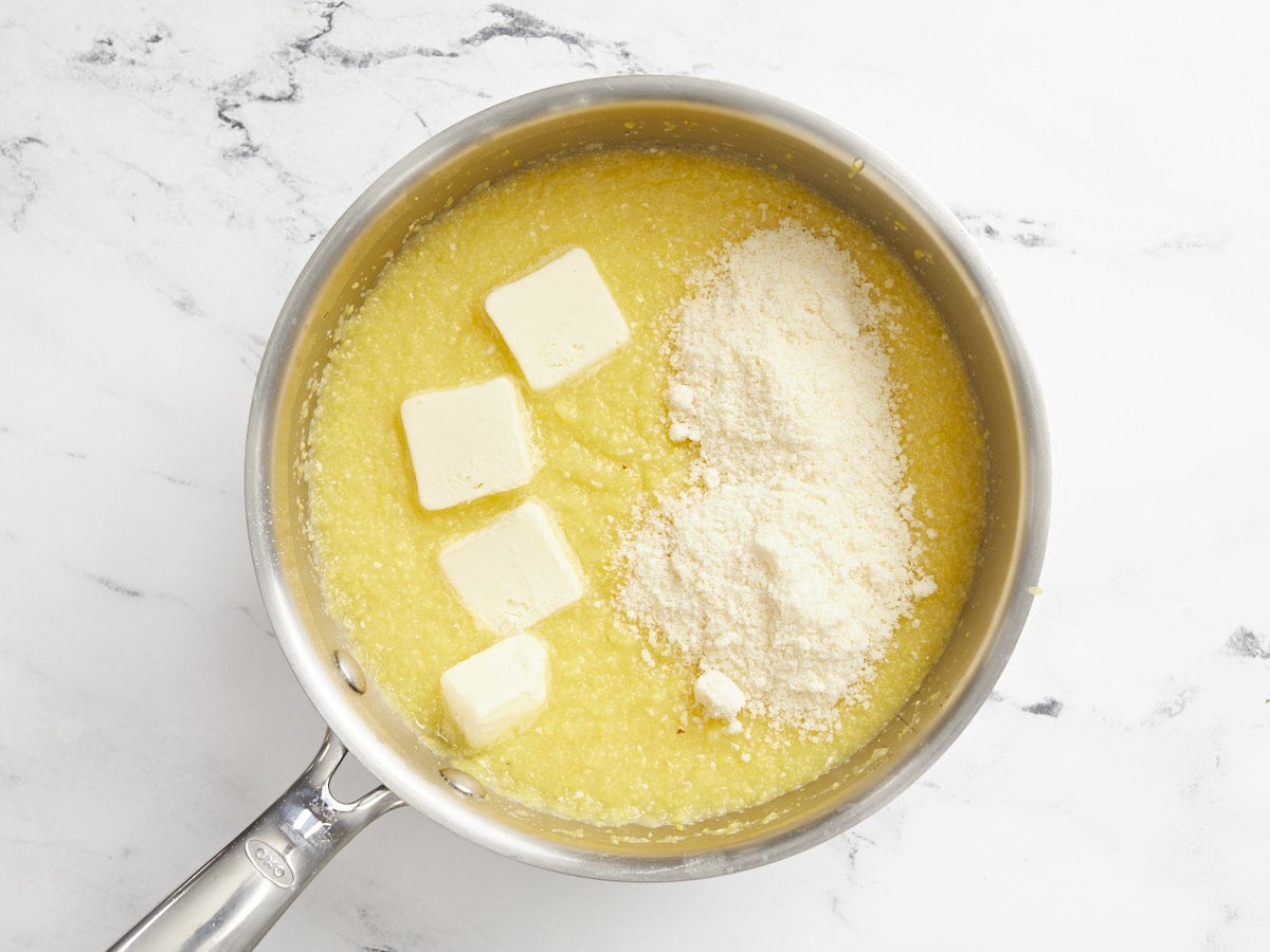 Butter and Parmesan added to the polenta.
