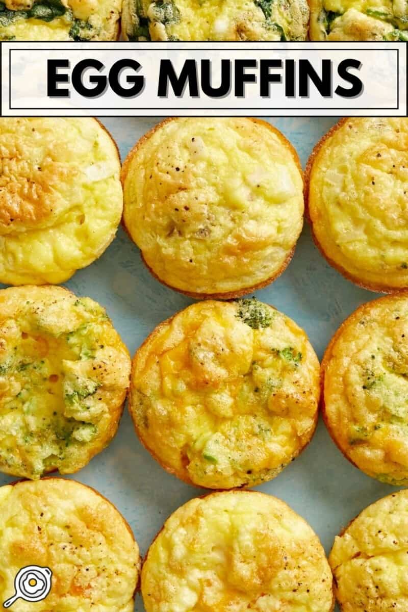 Overhead view of egg muffins lined up in a grid.
