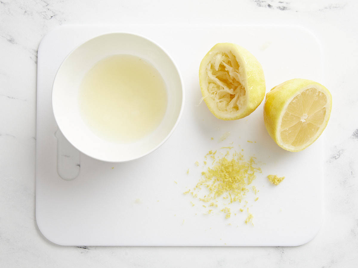 Zested and juiced lemon.