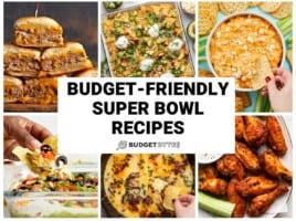 Collage of six budget-friendly Super Bowl Recipes.