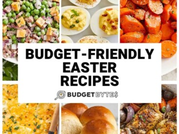 Collage of budget friendly easter recipes with title text in the center.