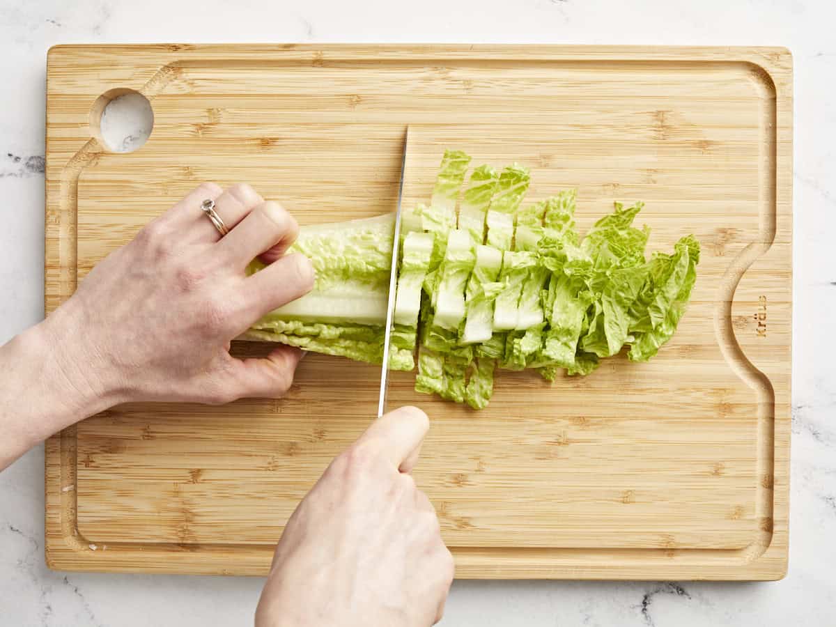 chopping lettuce