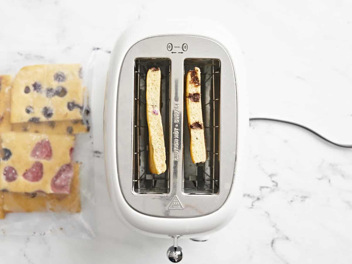 Frozen sheet pancakes in the toaster.