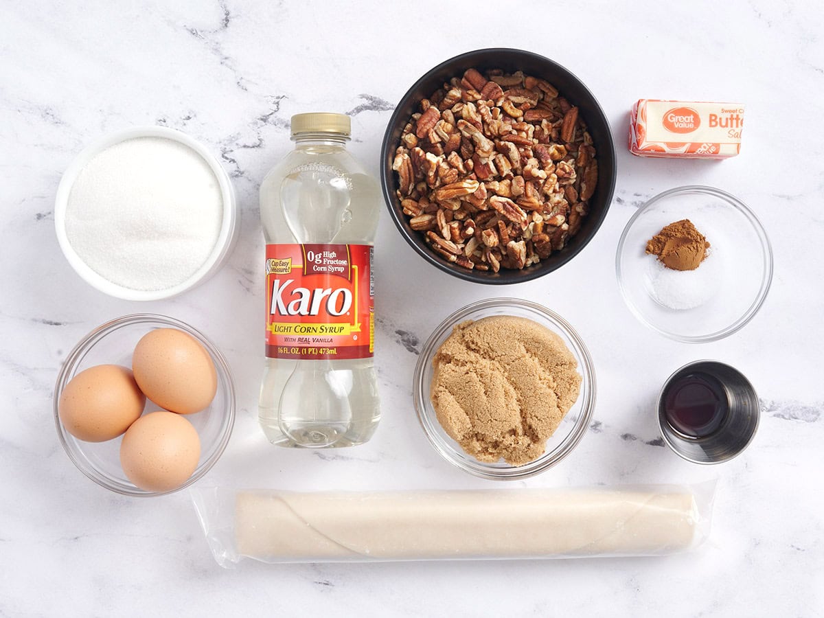 The ingredients for pecan pie.
