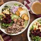Overhead view of thanksgiving salad in two bowls.