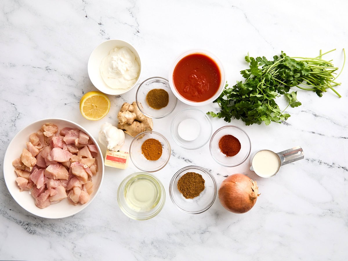 Ingredients for butter chicken.