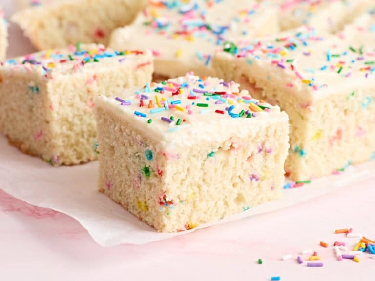 Side view of homemade cookie dough bars.