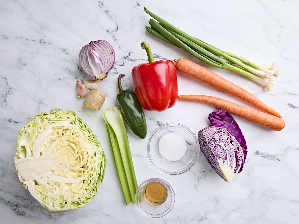 The ingredients to make homemade kimchi.