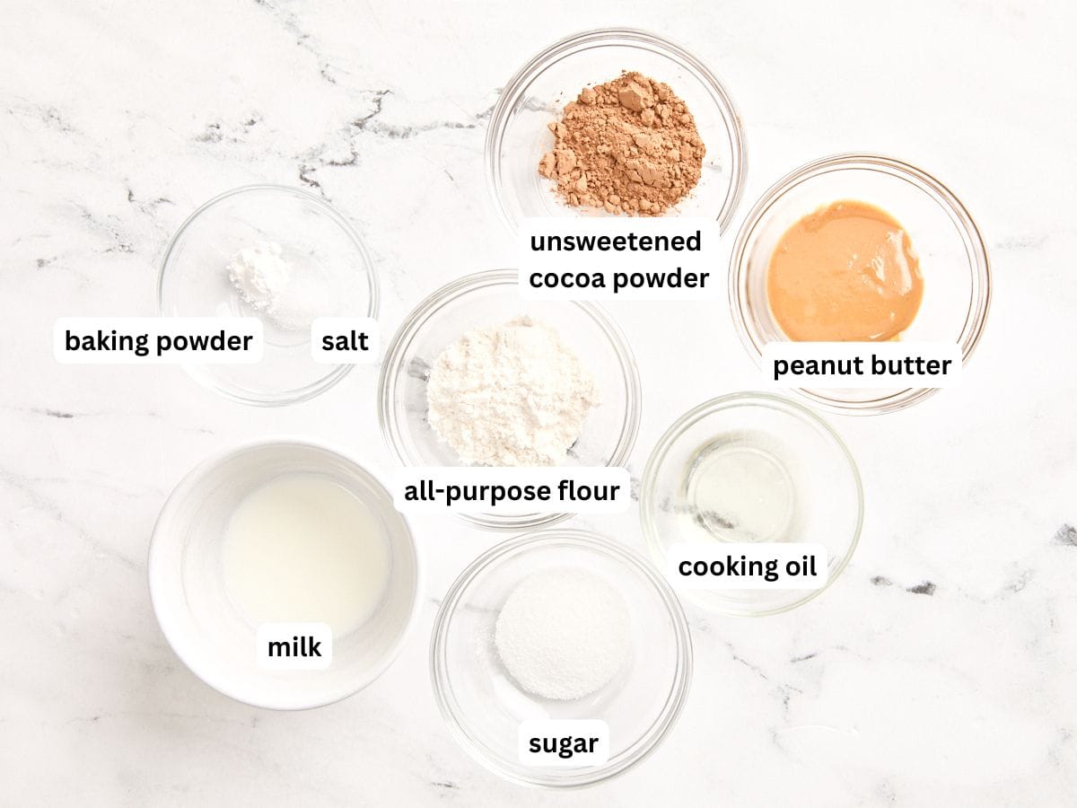 The ingredients to make a chocolate mug cake.